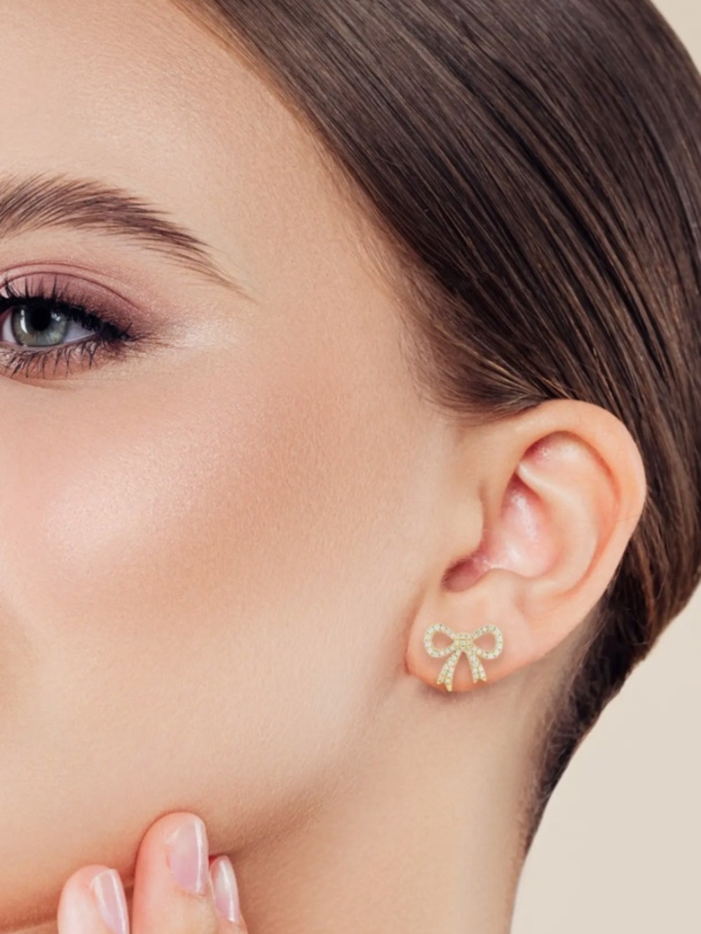 Glaze Gold Rhodium Plated Sterling Silver Pavé Bow Stud Earrings